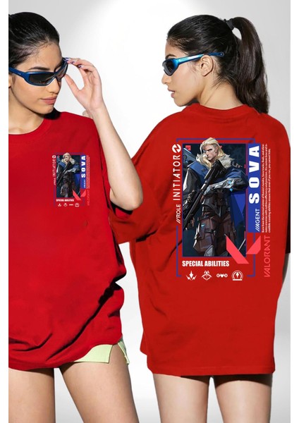 Sova Öncü Karakter Kadın Erkek Ön Minimal Sırt Baskılı Kırmızı Pamuklu Tişört fırsatları