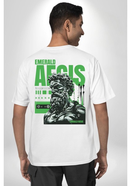 Kralın Zümrütü Yunan Kralı Kadın Erkek Ön Minimal Sırt Baskılı Beyaz Pamuklu Tişört fiyatları