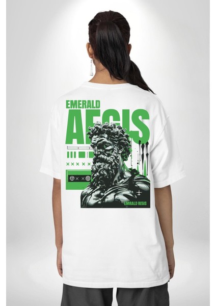 Kralın Zümrütü Yunan Kralı Kadın Erkek Ön Minimal Sırt Baskılı Beyaz Pamuklu Tişört fırsatları