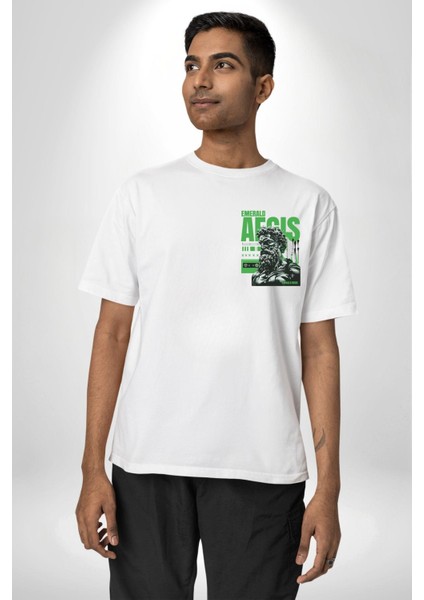 Kralın Zümrütü Yunan Kralı Kadın Erkek Ön Minimal Sırt Baskılı Beyaz Pamuklu Tişört indirimleri