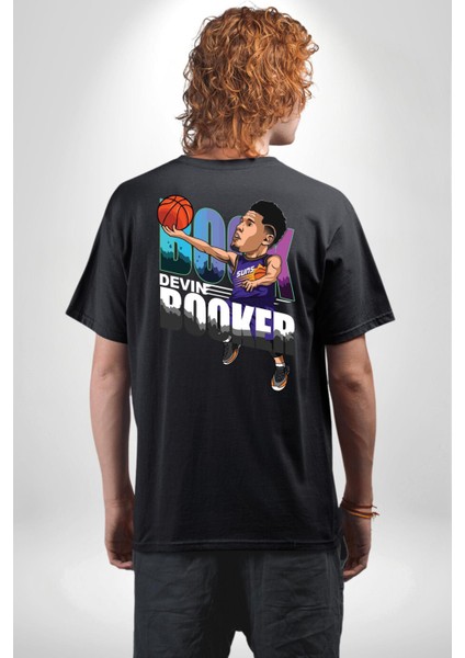 Devin Booker Basketbol Yıldızı Kadın Erkek Ön Minimal Sırt Baskılı Siyah Pamuklu Tişört fiyatları
