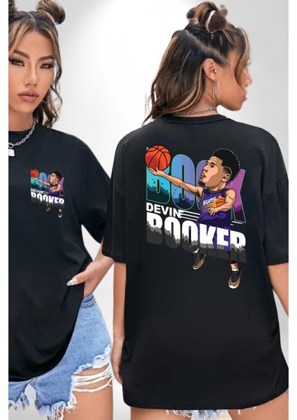 Devin Booker Basketbol Yıldızı Kadın Erkek Ön Minimal Sırt Baskılı Siyah Pamuklu Tişört fırsatları