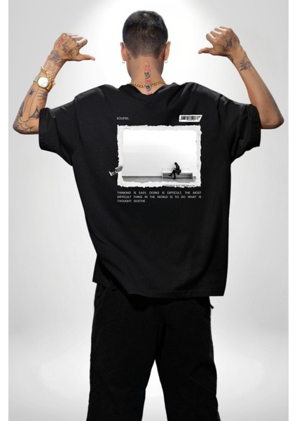 Düşünen Mesajlaşan Modern Kız Kadın Erkek Ön Minimal Sırt Baskılı Siyah Pamuklu Tişört fiyatları