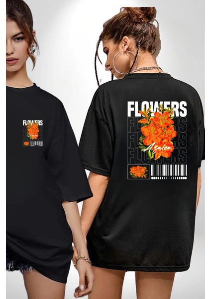Çiçekler Nezaket Sokak Tarzı Kadın Erkek Ön Minimal Sırt Baskılı Siyah Pamuklu Tişört fırsatları