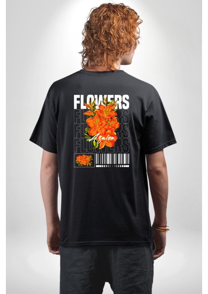 Çiçekler Nezaket Sokak Tarzı Kadın Erkek Ön Minimal Sırt Baskılı Siyah Pamuklu Tişört indirimleri