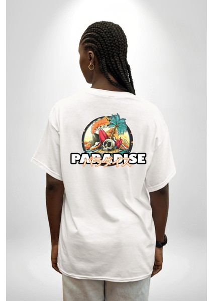 Cennet Iskelet Adam Ada Kadın Erkek Ön Minimal Sırt Baskılı Beyaz Pamuklu Tişört fırsatları