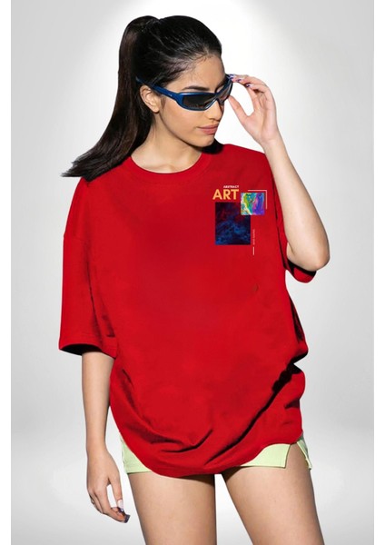 Modern Soyut Sanat Kadın Erkek Ön Minimal Sırt Baskılı Kırmızı Pamuklu Tişört modelleri