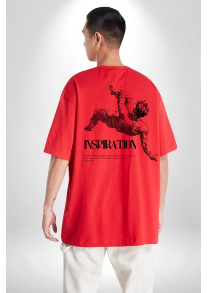 Nefes Alma Düşüş Kaslı Yunan Kadın Erkek Ön Minimal Sırt Baskılı Kırmızı Pamuklu Tişört fiyatları