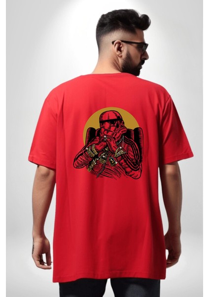 Zengin Stormtrooper Mafya Kadın Erkek Ön Minimal Sırt Baskılı Kırmızı Pamuklu Tişört