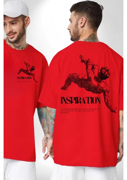 Nefes Alma Düşüş Kaslı Yunan Kadın Erkek Ön Minimal Sırt Baskılı Kırmızı Pamuklu Tişört fırsatları