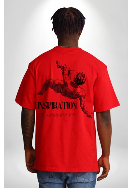 Nefes Alma Düşüş Kaslı Yunan Kadın Erkek Ön Minimal Sırt Baskılı Kırmızı Pamuklu Tişört indirimleri