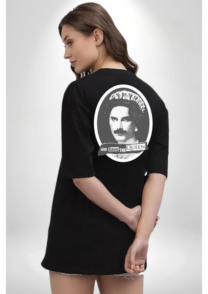 Tanrı Queen I Korusun Freddie Mercury Kadın Erkek Ön Minimal Sırt Baskılı Siyah Pamuklu Tişört fiyatları