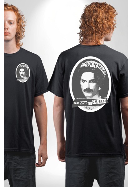 Tanrı Queen I Korusun Freddie Mercury Kadın Erkek Ön Minimal Sırt Baskılı Siyah Pamuklu Tişört fırsatları
