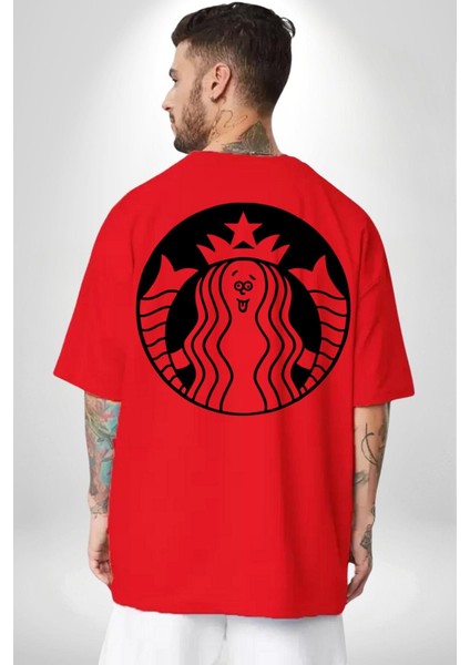 Komik Kadın Kafe Logo Kadın Erkek Ön Minimal Sırt Baskılı Kırmızı Pamuklu Tişört fiyatları