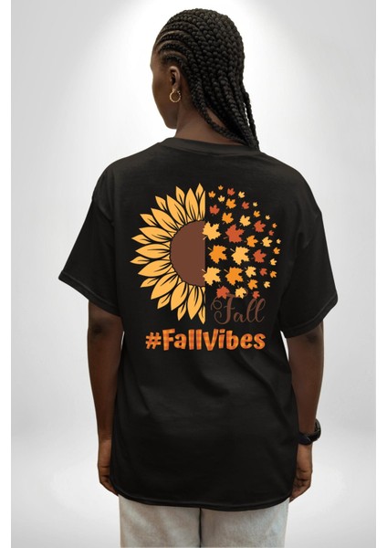 Ay Çiçeği Sonbahar Tutuşları Kadın Erkek Ön Minimal Sırt Baskılı Siyah Pamuklu Tişört fiyatları