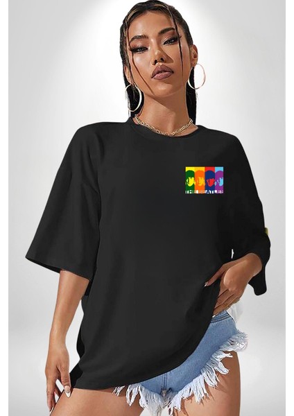 The Beatles Efsane Grup Kadın Erkek Ön Minimal Sırt Baskılı Siyah Pamuklu Tişört modelleri