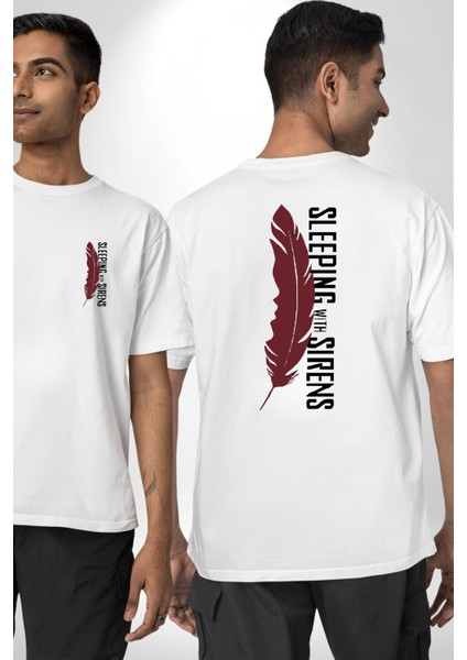 Sirenlerle Uyumak Kuş Tüyü Kadın Erkek Ön Minimal Sırt Baskılı Beyaz Pamuklu Tişört