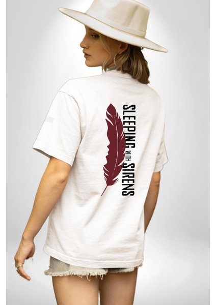 Sirenlerle Uyumak Kuş Tüyü Kadın Erkek Ön Minimal Sırt Baskılı Beyaz Pamuklu Tişört fiyatları