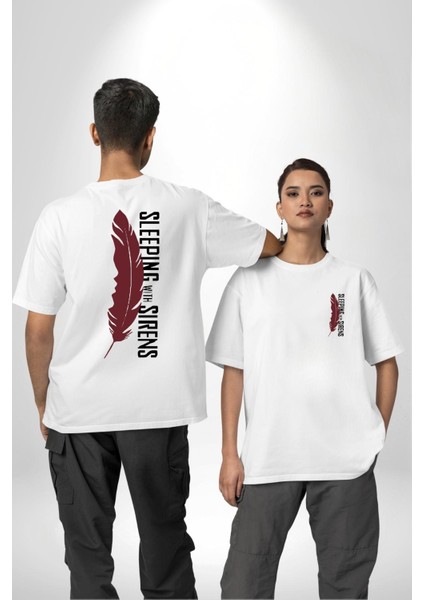 Sirenlerle Uyumak Kuş Tüyü Kadın Erkek Ön Minimal Sırt Baskılı Beyaz Pamuklu Tişört fırsatları