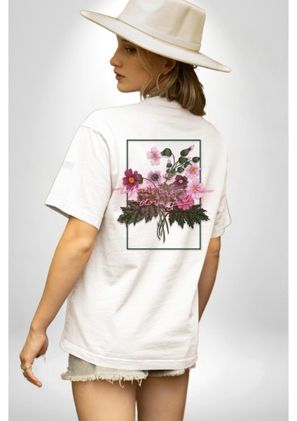 Ne Yapıyorsun Neon Çiçekler Kadın Erkek Ön Minimal Sırt Baskılı Beyaz Pamuklu Tişört fiyatları