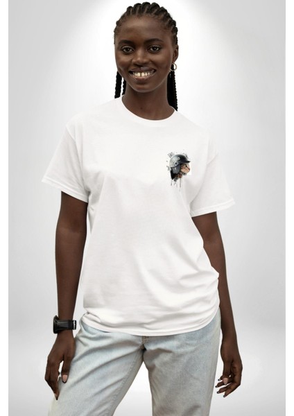 Kedi Çevik Koruma Polis Kadın Erkek Ön Minimal Sırt Baskılı Beyaz Pamuklu Tişört modelleri