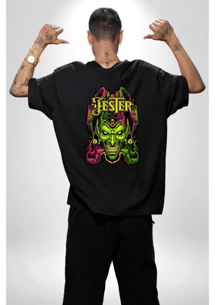 Jester Cadılar Bayramı Karakter Kadın Erkek Ön Minimal Sırt Baskılı Siyah Pamuklu Tişört fiyatları