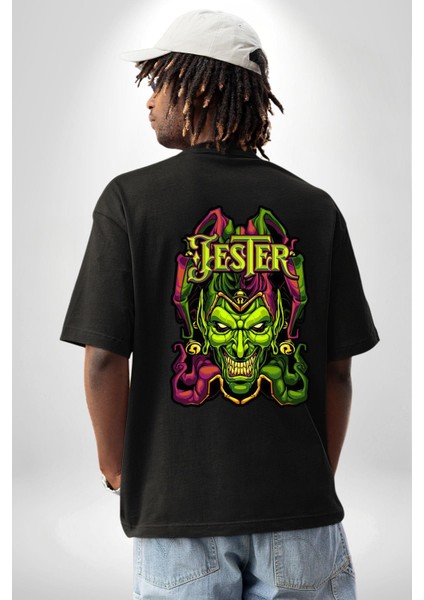 Jester Cadılar Bayramı Karakter Kadın Erkek Ön Minimal Sırt Baskılı Siyah Pamuklu Tişört indirimleri