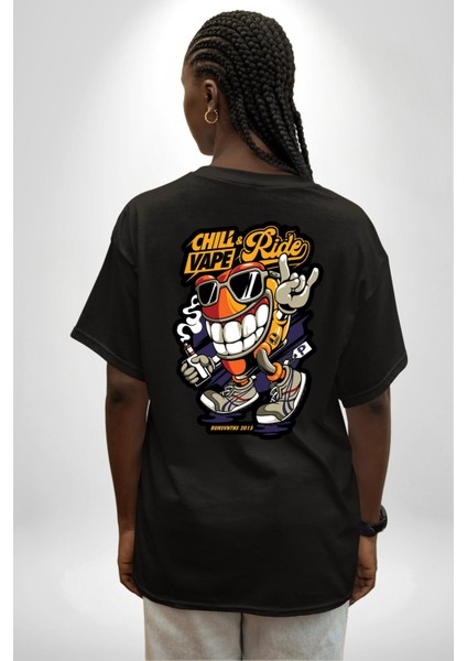 Sakinle ve Yola Devam Et Kadın Erkek Ön Minimal Sırt Baskılı Siyah Pamuklu Tişört fiyatları