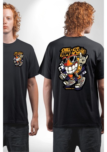 Sakinle ve Yola Devam Et Kadın Erkek Ön Minimal Sırt Baskılı Siyah Pamuklu Tişört fırsatları