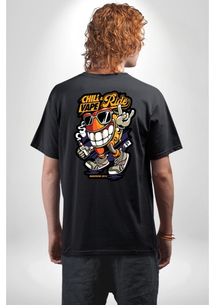 Sakinle ve Yola Devam Et Kadın Erkek Ön Minimal Sırt Baskılı Siyah Pamuklu Tişört indirimleri