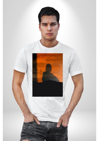 Yaz Akşamı Retro Tarz Kadın Erkek Ön Baskılı Beyaz Pamuklu Tişört Penye Klasik fiyatları