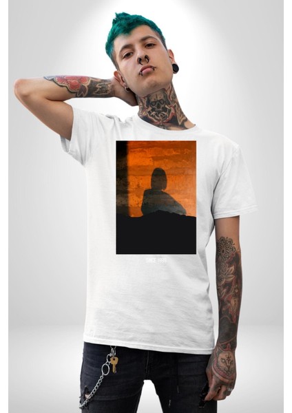 Yaz Akşamı Retro Tarz Kadın Erkek Ön Baskılı Beyaz Pamuklu Tişört Penye Klasik modelleri