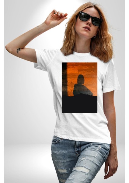 Yaz Akşamı Retro Tarz Kadın Erkek Ön Baskılı Beyaz Pamuklu Tişört Penye Klasik fırsatları