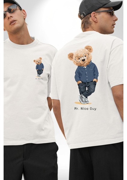 Bay Iyi Oyuncak Ayı Kadın Erkek Ön Minimal Sırt Baskılı Beyaz Pamuklu Tişört fırsatları