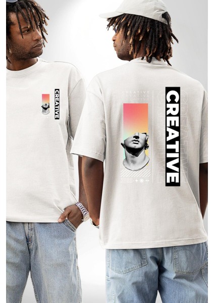 Yaratıcı Yunan Heykeli Kadın Erkek Ön Minimal Sırt Baskılı Beyaz Pamuklu Tişört fırsatları