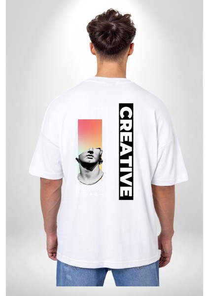 Yaratıcı Yunan Heykeli Kadın Erkek Ön Minimal Sırt Baskılı Beyaz Pamuklu Tişört indirimleri