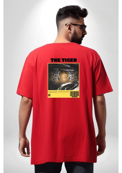 Modern Kaplan Techno Vibe Tasarım Kadın Erkek Ön Minimal Sırt Baskılı Kırmızı Pamuklu Tişört fiyatları