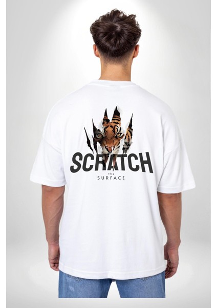 Yüzeyi Çizmek Kaplan Kadın Erkek Ön Minimal Sırt Baskılı Beyaz Pamuklu Tişört fiyatları