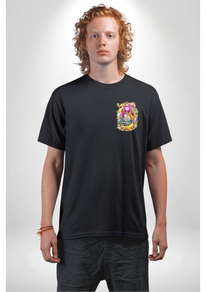 Adventure Time Finn ve Jack Kadın Erkek Ön Minimal Sırt Baskılı Siyah Pamuklu Tişört modelleri