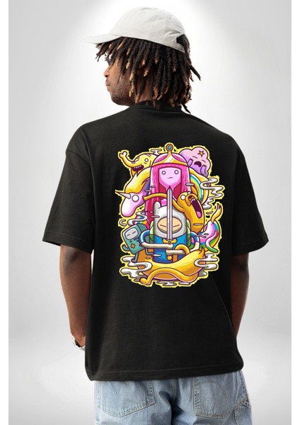 Adventure Time Finn ve Jack Kadın Erkek Ön Minimal Sırt Baskılı Siyah Pamuklu Tişört indirimleri