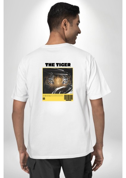 Modern Kaplan Techno Vibe Tasarım Kadın Erkek Ön Minimal Sırt Baskılı Beyaz Pamuklu Tişört fiyatları