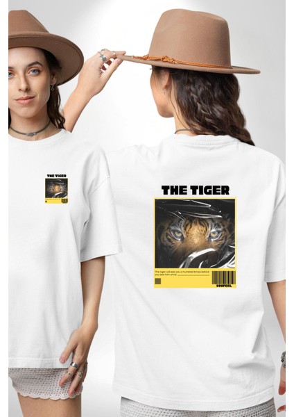 Modern Kaplan Techno Vibe Tasarım Kadın Erkek Ön Minimal Sırt Baskılı Beyaz Pamuklu Tişört fırsatları