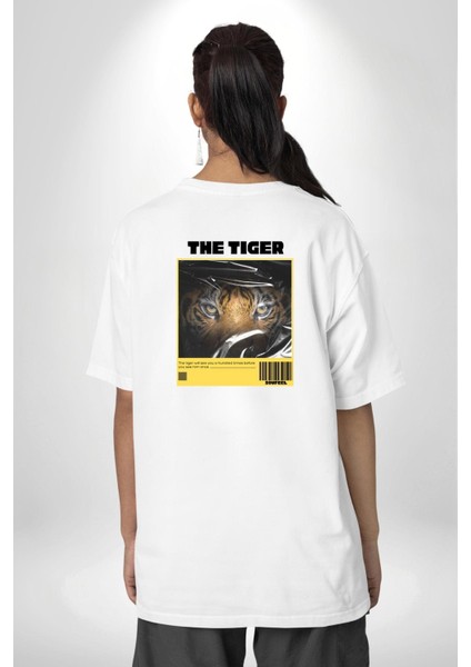 Modern Kaplan Techno Vibe Tasarım Kadın Erkek Ön Minimal Sırt Baskılı Beyaz Pamuklu Tişört indirimleri