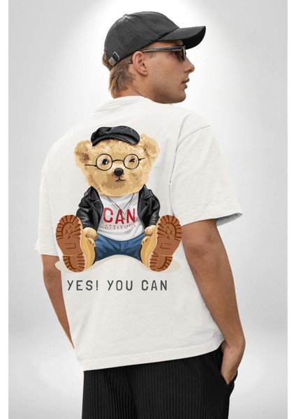 Evet Yapabilirsin Oyuncak Ayı Kadın Erkek Ön Minimal Sırt Baskılı Beyaz Pamuklu Tişört fiyatları