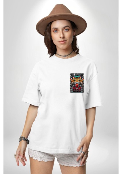 Kaplan Havalı Tasarım Kadın Erkek Ön Minimal Sırt Baskılı Beyaz Pamuklu Tişört modelleri