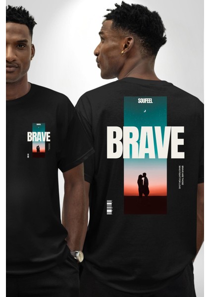 Cesur Aşıklar Night Vibe Kadın Erkek Ön Minimal Sırt Baskılı Siyah Pamuklu Tişört