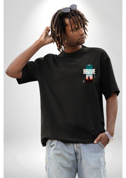 Cesur Aşıklar Night Vibe Kadın Erkek Ön Minimal Sırt Baskılı Siyah Pamuklu Tişört modelleri