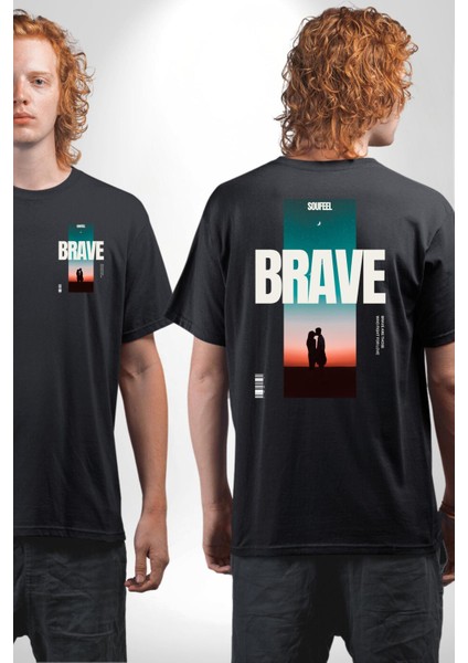 Cesur Aşıklar Night Vibe Kadın Erkek Ön Minimal Sırt Baskılı Siyah Pamuklu Tişört fırsatları