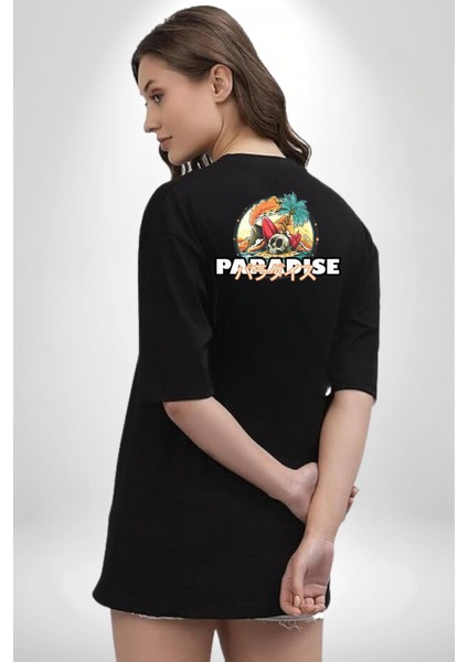 Cennet Iskelet Adam Ada Kadın Erkek Ön Minimal Sırt Baskılı Siyah Pamuklu Tişört fiyatları