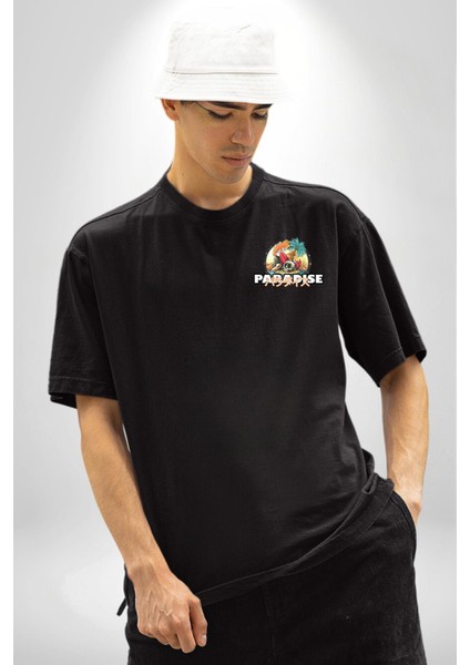 Cennet Iskelet Adam Ada Kadın Erkek Ön Minimal Sırt Baskılı Siyah Pamuklu Tişört modelleri